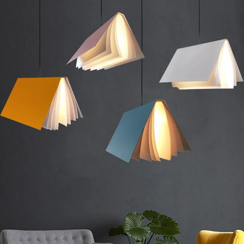 Boekvormige café-hanglamp Metaal Macaron-plafondlamp met enkele lamp blauw/roze/zwart Clearhalo