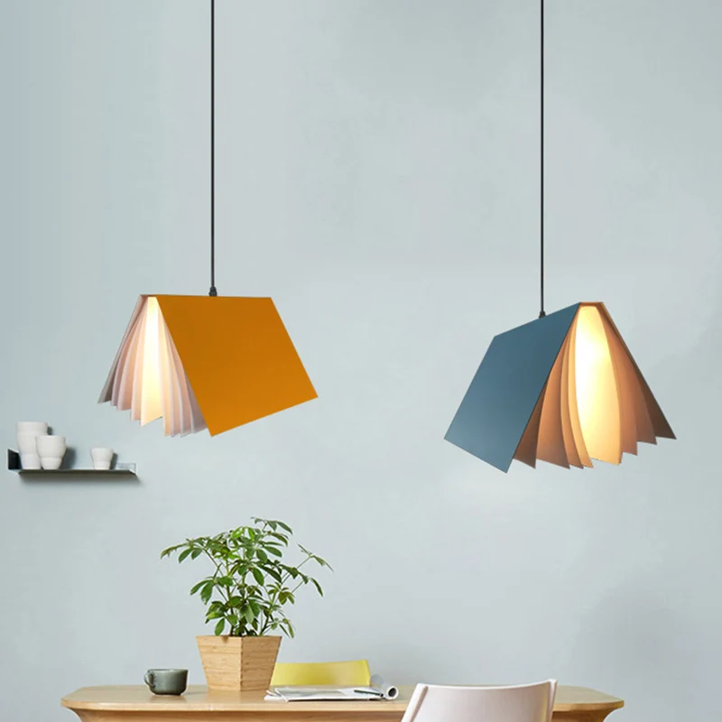 Boekvormige café-hanglamp Metaal Macaron-plafondlamp met enkele lamp blauw/roze/zwart Clearhalo