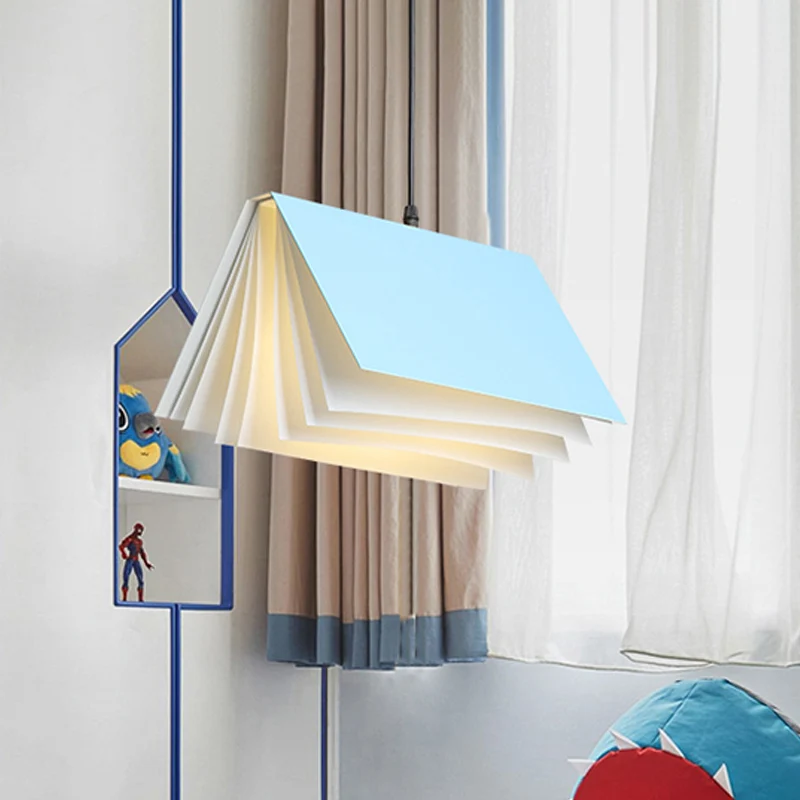 Boekvormige café-hanglamp Metaal Macaron-plafondlamp met enkele lamp blauw/roze/zwart Clearhalo