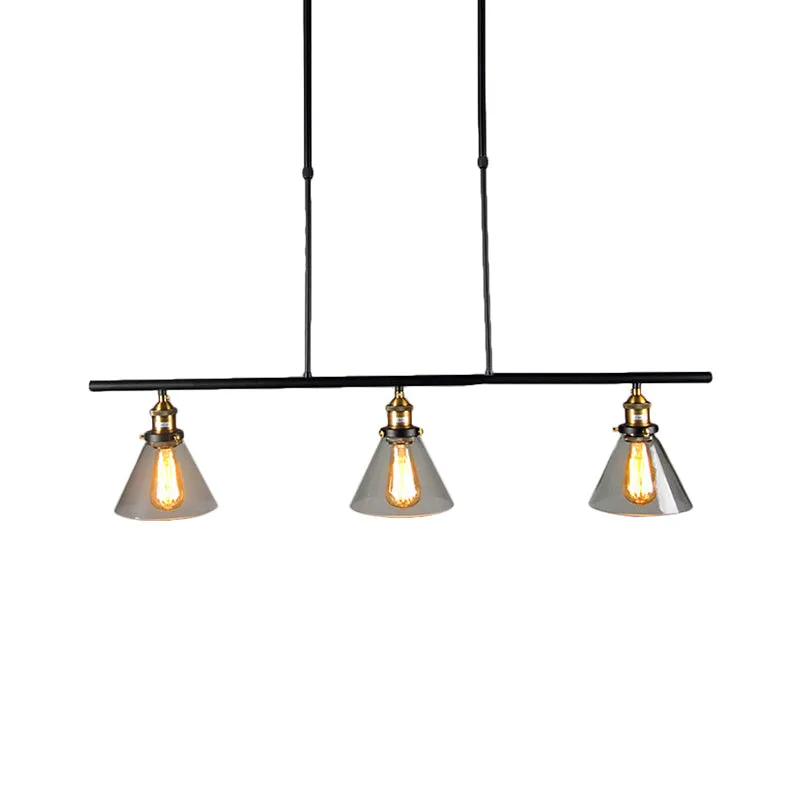 Boerderij Cone Shade hangende hanglamp 3-lichts eilandlamp van helder glas zwart voor eetkamer Clearhalo