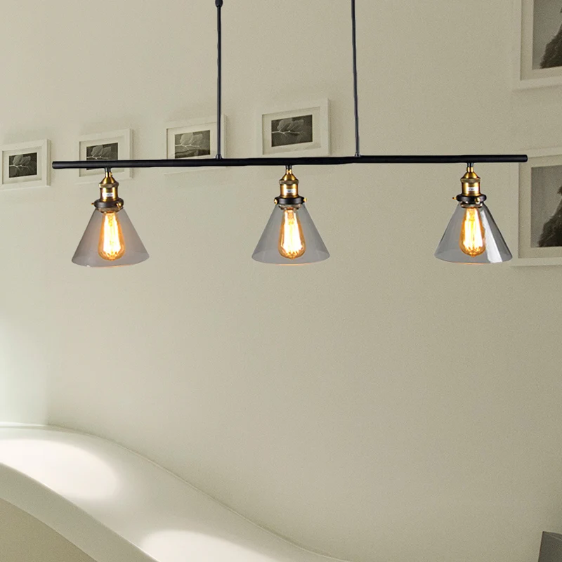 Boerderij Cone Shade hangende hanglamp 3-lichts eilandlamp van helder glas zwart voor eetkamer Clearhalo
