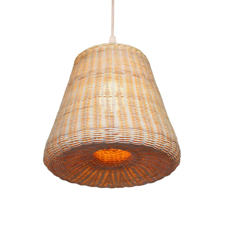 Boerderij geweven conische hanglamp rotan 1-lamps restaurant hangend verlichtingsarmatuur beige Clearhalo
