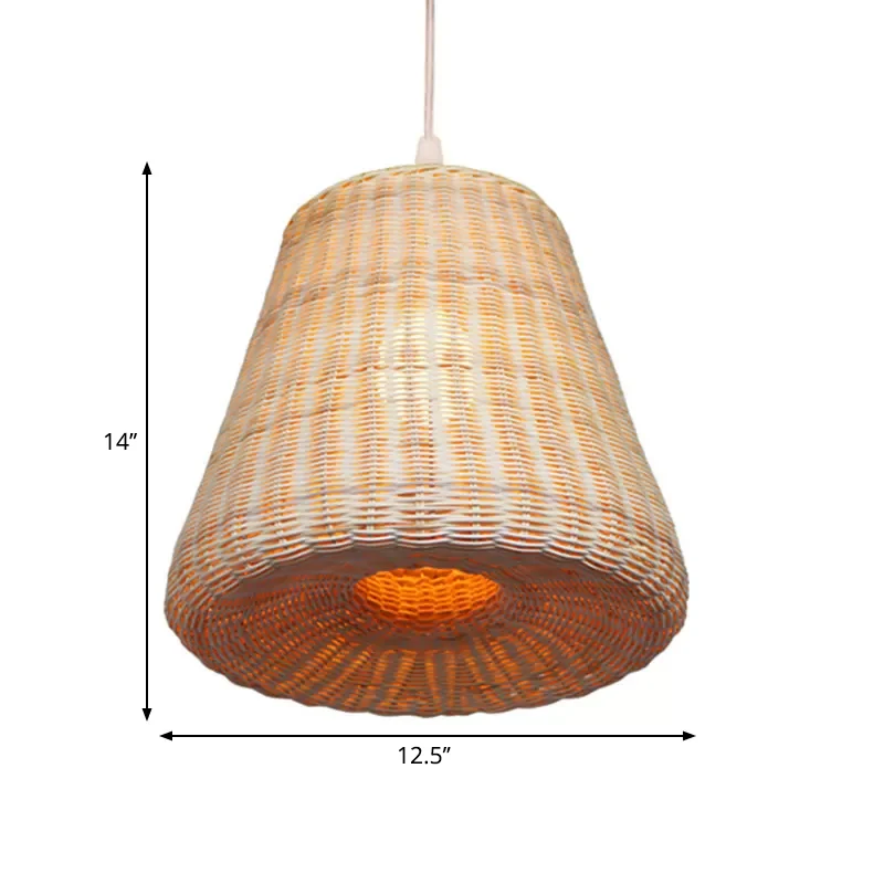 Boerderij geweven conische hanglamp rotan 1-lamps restaurant hangend verlichtingsarmatuur beige Clearhalo