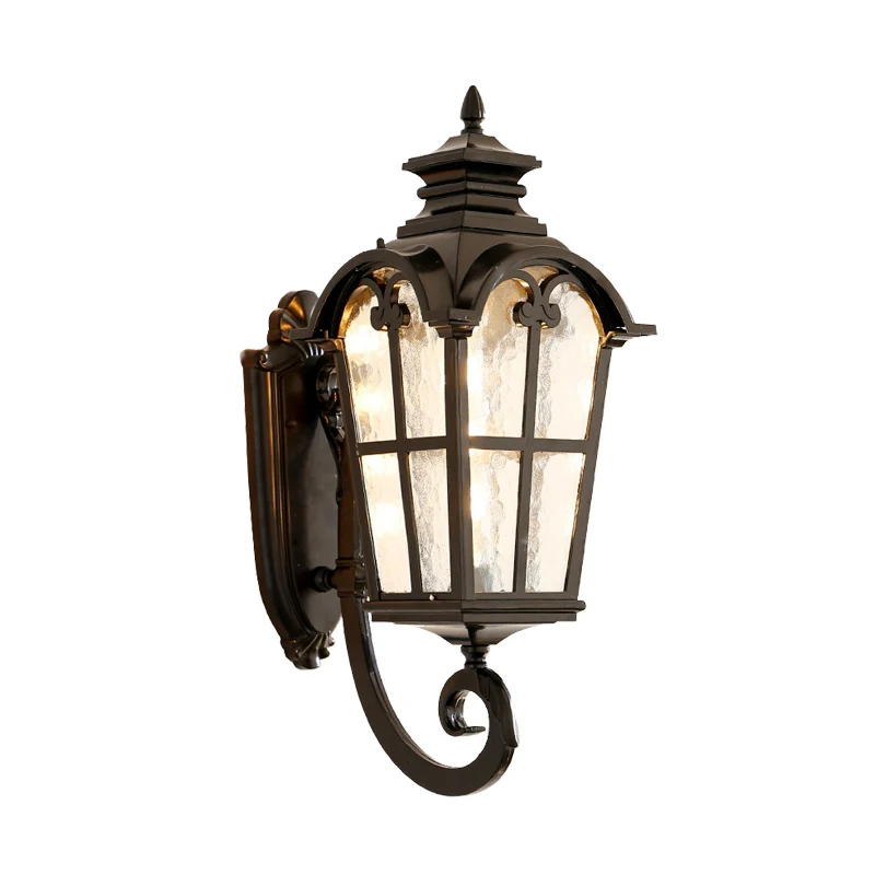 Boerderijlantaarn Schanslamp 1-lichts metalen wandlamp zwart/messing met waterglazen kap Clearhalo