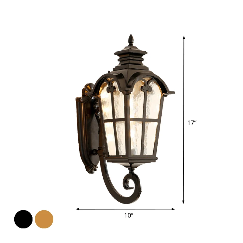Boerderijlantaarn Schanslamp 1-lichts metalen wandlamp zwart/messing met waterglazen kap Clearhalo
