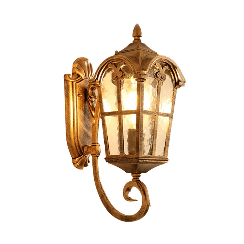 Boerderijlantaarn Schanslamp 1-lichts metalen wandlamp zwart/messing met waterglazen kap Clearhalo