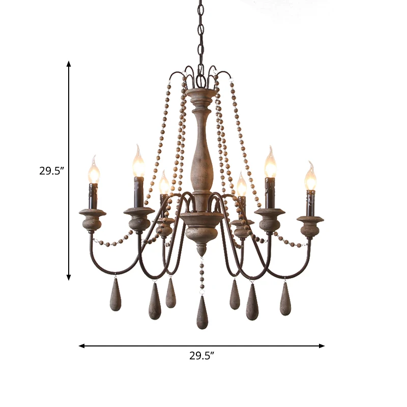 Boerenarmkroonluchter Houten hangende plafondlamp met kandelaarontwerp Clearhalo