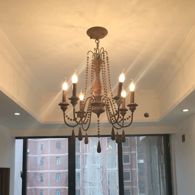 Boerenarmkroonluchter Houten hangende plafondlamp met kandelaarontwerp Clearhalo