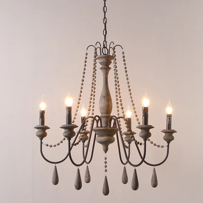 Boerenarmkroonluchter Houten hangende plafondlamp met kandelaarontwerp Clearhalo