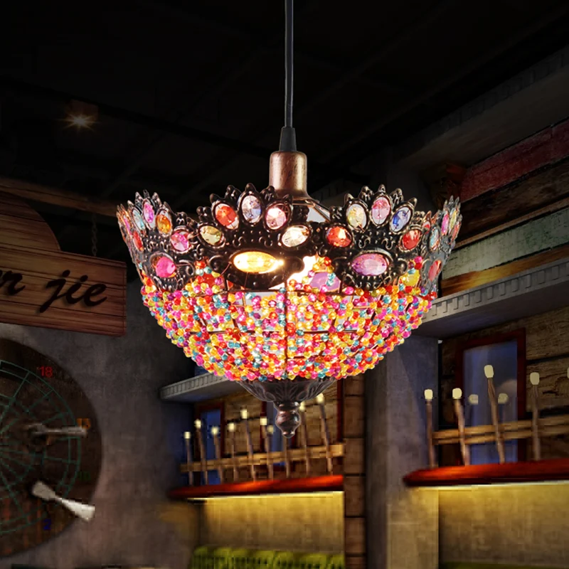 Boheemse Bowl Hanglamp 1 Lichtmetalen Druppelhanger Roest voor Restaurant Clearhalo