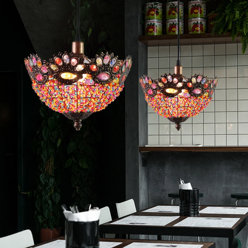 Boheemse Bowl Hanglamp 1 Lichtmetalen Druppelhanger Roest voor Restaurant Clearhalo