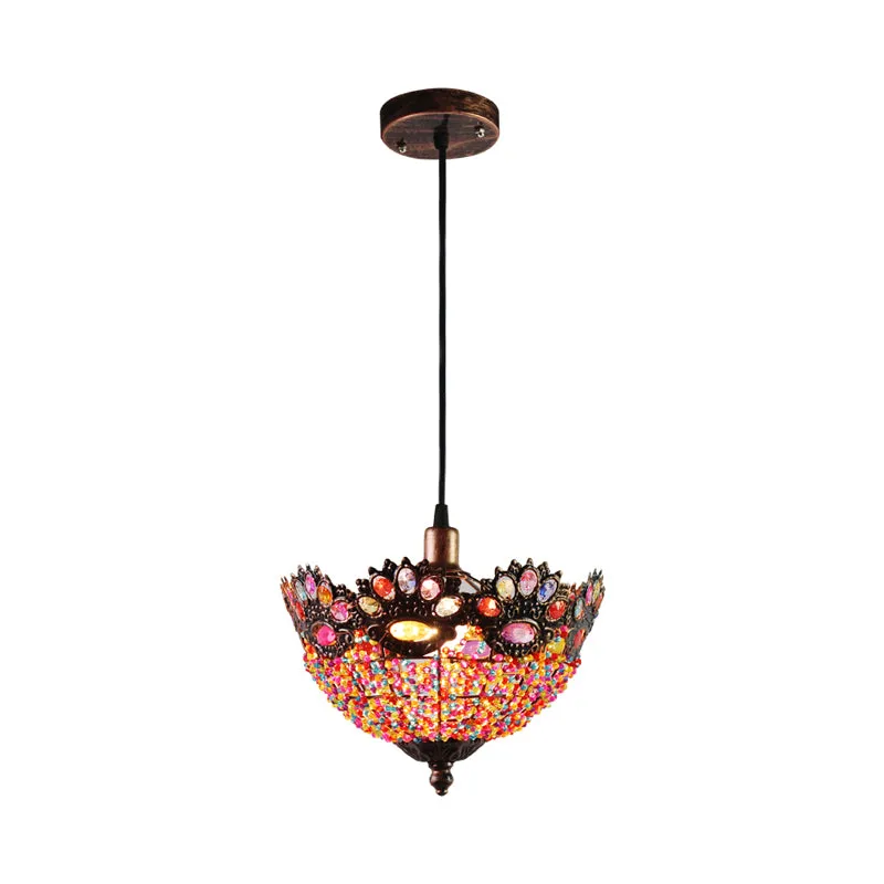 Boheemse Bowl Hanglamp 1 Lichtmetalen Druppelhanger Roest voor Restaurant Clearhalo
