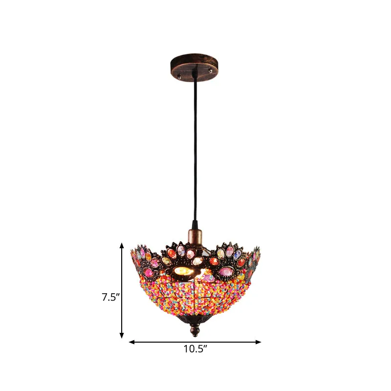 Boheemse Bowl Hanglamp 1 Lichtmetalen Druppelhanger Roest voor Restaurant Clearhalo