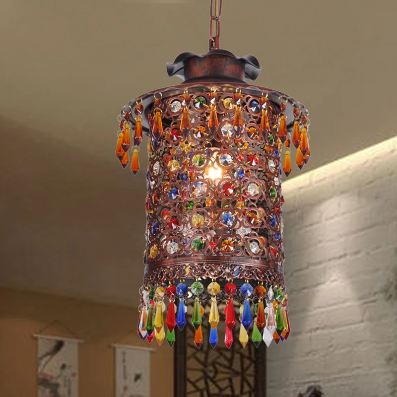 Boheemse cilinderhanger met 1 lamp, metalen hangende plafondlamp koper voor balkon Clearhalo
