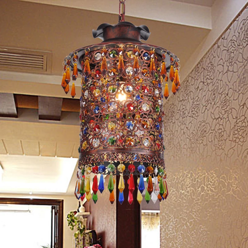 Boheemse cilinderhanger met 1 lamp, metalen hangende plafondlamp koper voor balkon Clearhalo