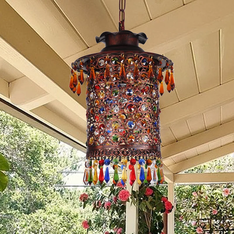 Boheemse cilinderhanger met 1 lamp, metalen hangende plafondlamp koper voor balkon Clearhalo