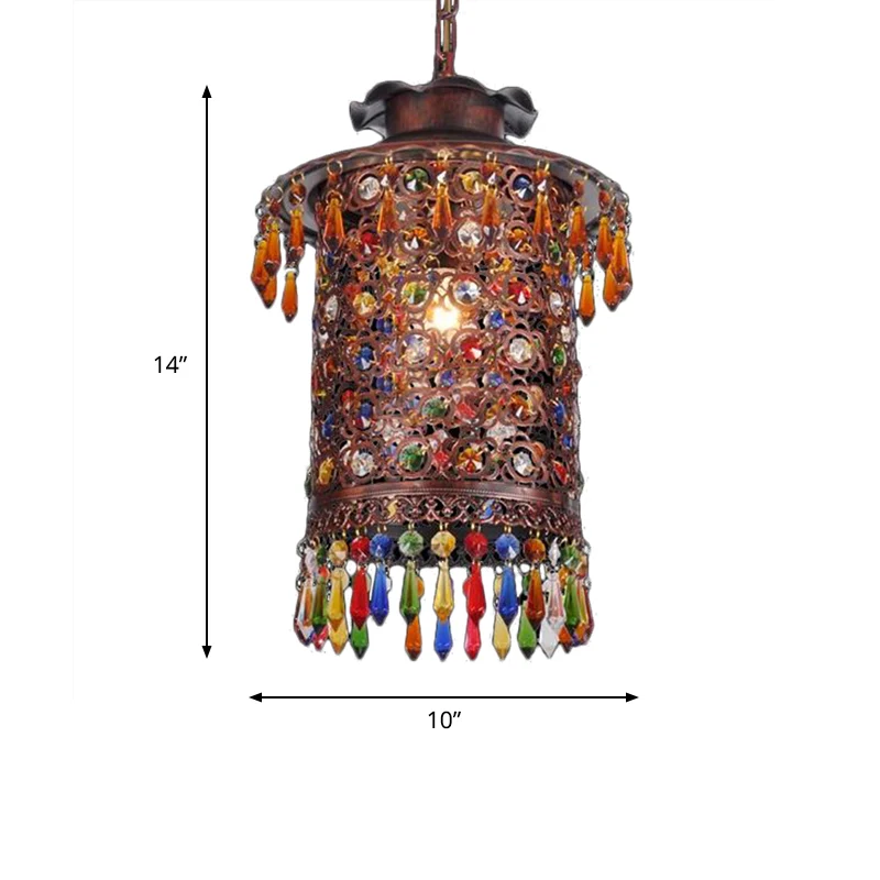 Boheemse cilinderhanger met 1 lamp, metalen hangende plafondlamp koper voor balkon Clearhalo