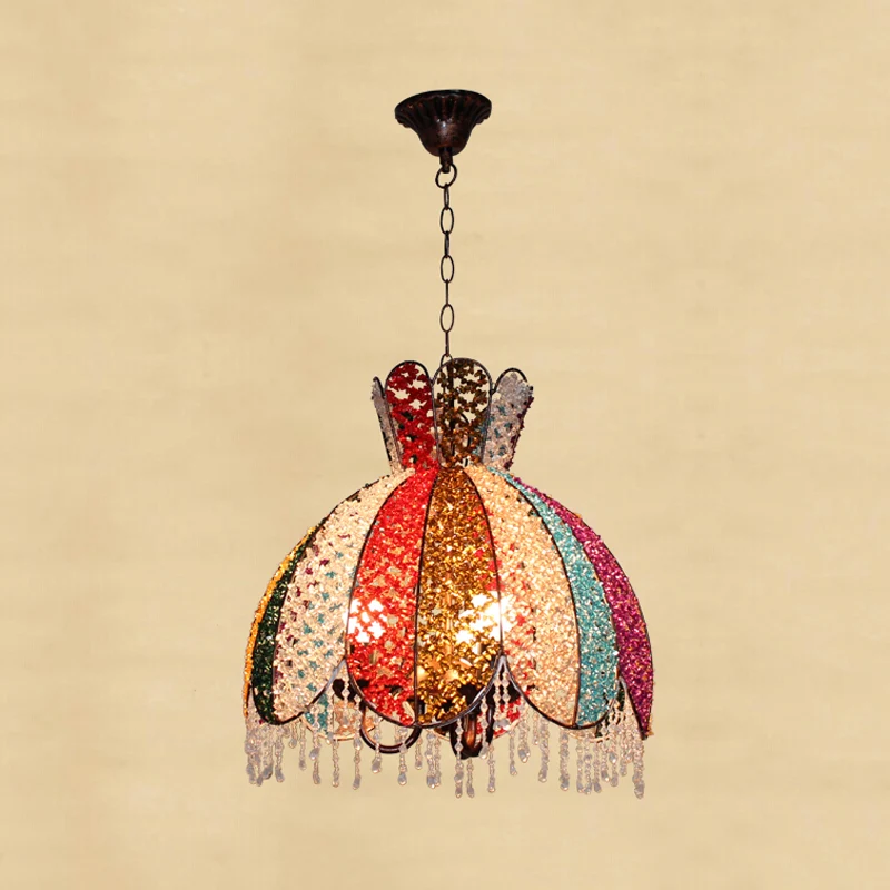 Boheemse geschulpte hangende kroonluchter 3-kops metalen hangende plafondlamp wit/rood/geel met bungelende kristallen Clea...
