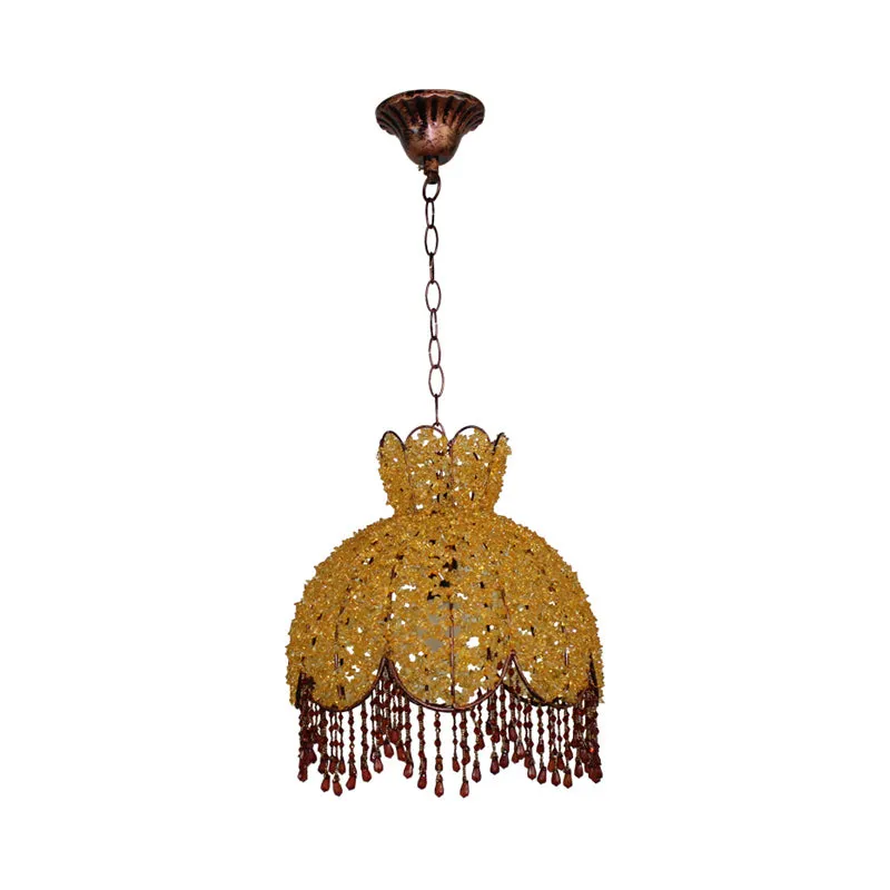 Boheemse geschulpte hangende kroonluchter 3-kops metalen hangende plafondlamp wit/rood/geel met bungelende kristallen Clea...