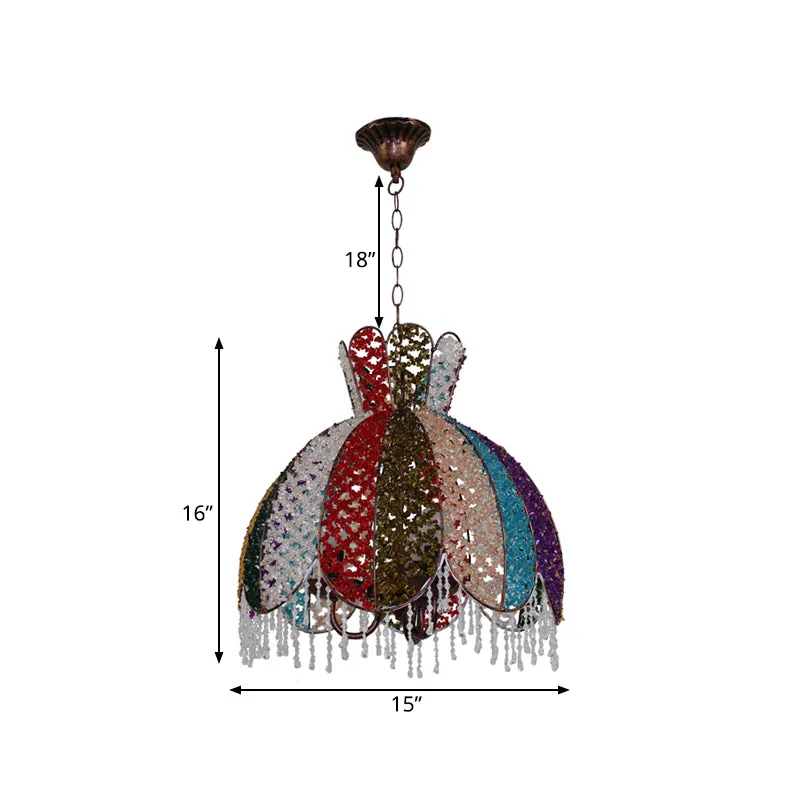 Boheemse geschulpte hangende kroonluchter 3-kops metalen hangende plafondlamp wit/rood/geel met bungelende kristallen Clea...