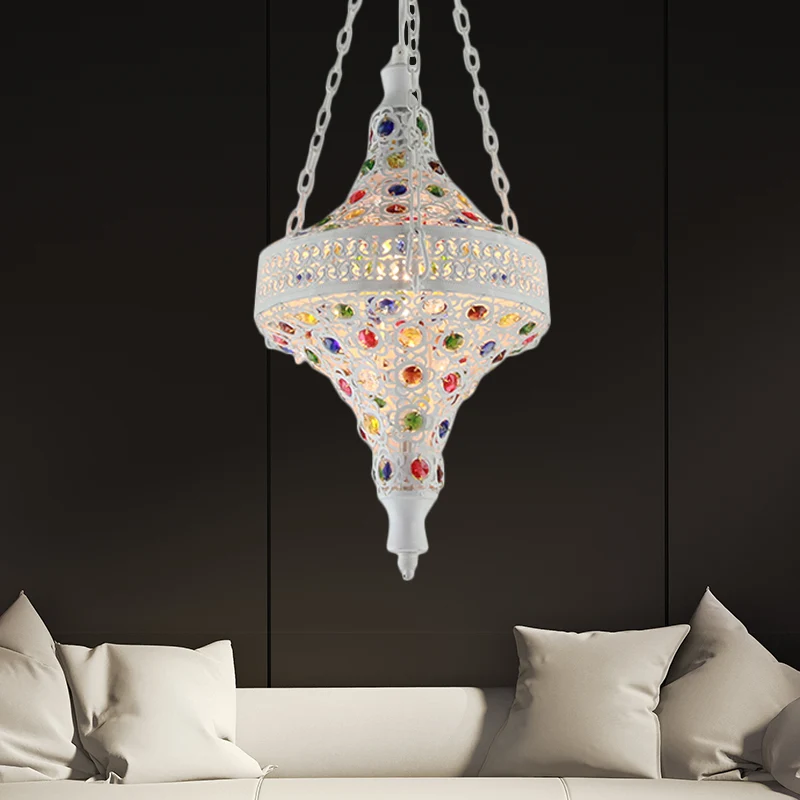 Boheemse holle hanglamp 1 lamp metalen druppelhanger wit voor woonkamer Clearhalo