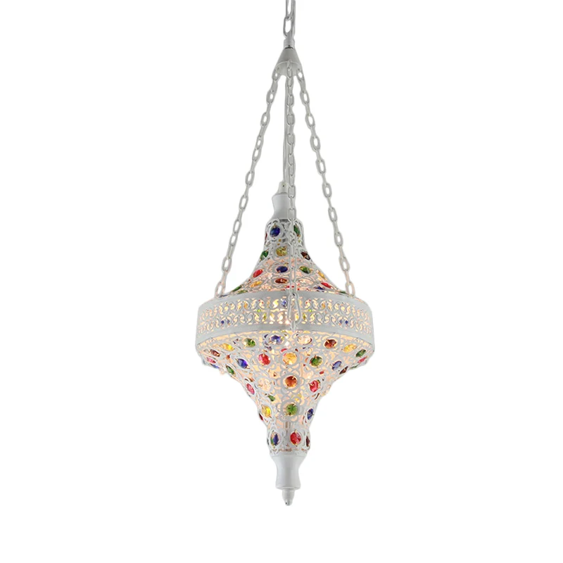 Boheemse holle hanglamp 1 lamp metalen druppelhanger wit voor woonkamer Clearhalo