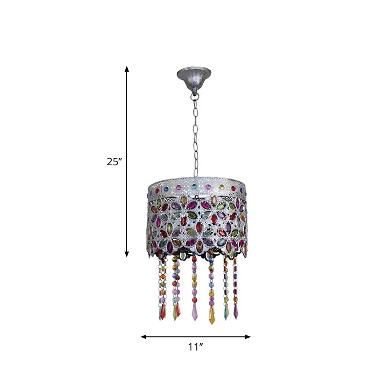 Boheemse koepel/cilinder slingerlamp, enkele lamp, glas--lood plafond-ophanglamp koper met franje Clearhalo