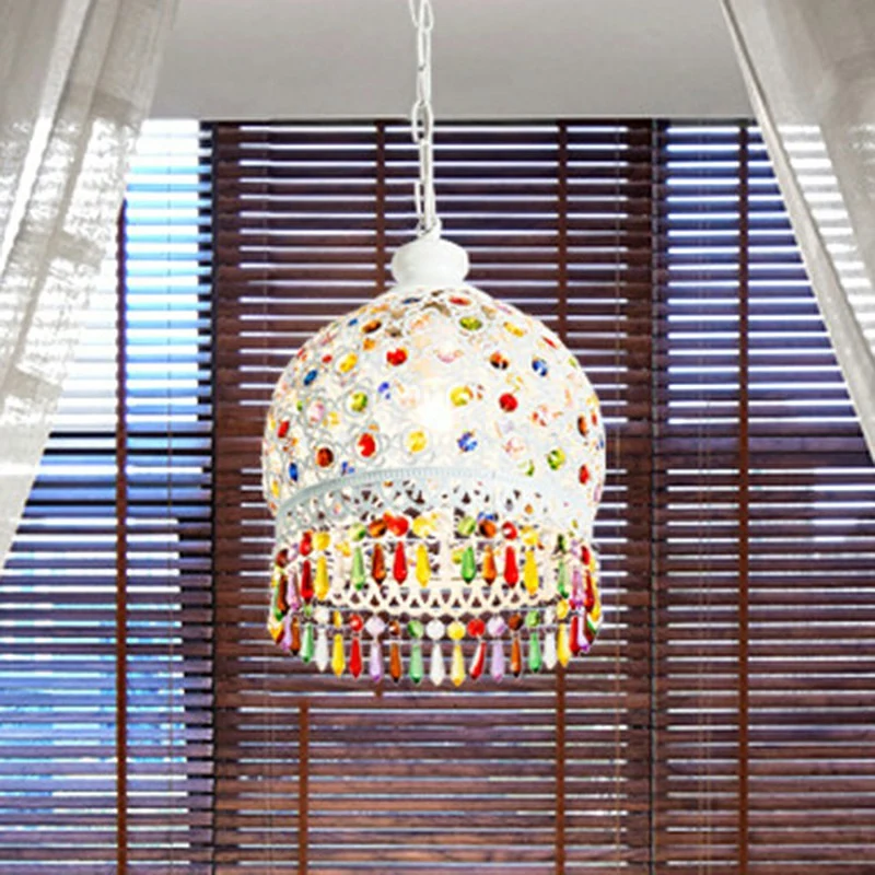 Boheemse koepelplafondlamp, 3 lampen, ijzeren hangende hanglamp met kristallen drapering voor woonkamer Clearhalo