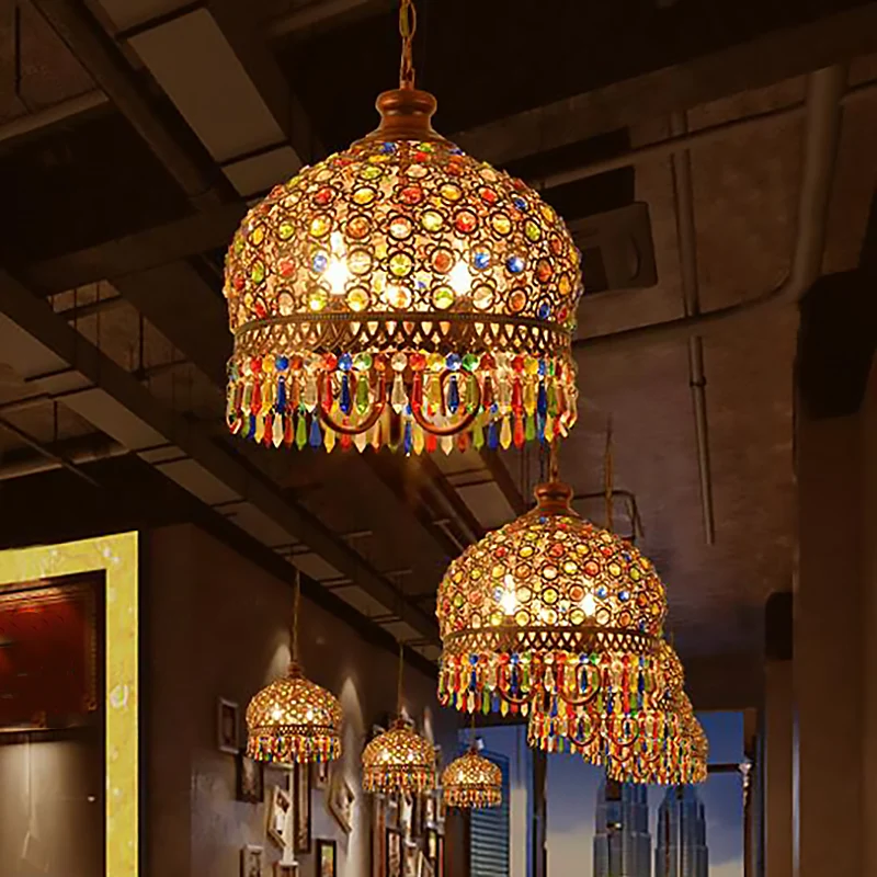 Bohemen koepelvormige hanglamp van kristal 1/3 licht ophanglicht koper voor restaurant Clearhalo