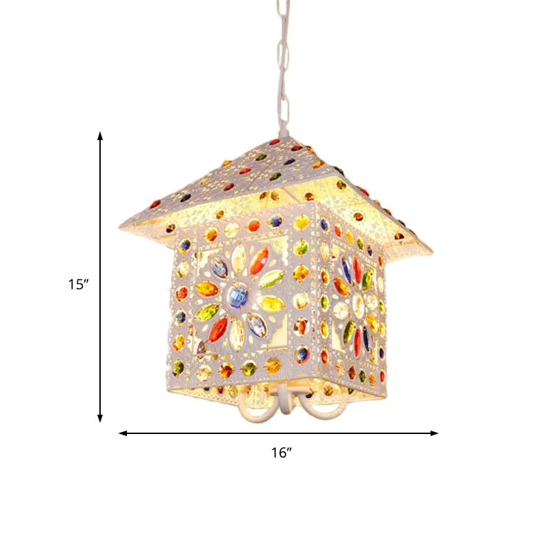 Bohemia House Shade Kroonluchter Hanglamp Metaal 3-lichts hanglamp met kristallen edelsteen witte afwerking Clearhalo