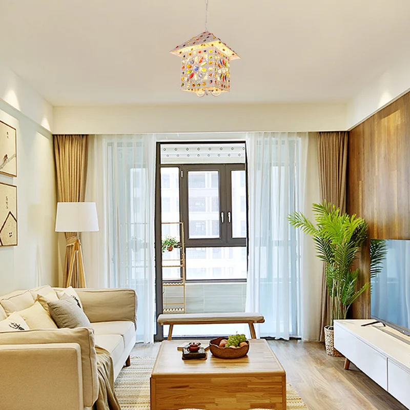 Bohemia House Shade Kroonluchter Hanglamp Metaal 3-lichts hanglamp met kristallen edelsteen witte afwerking Clearhalo