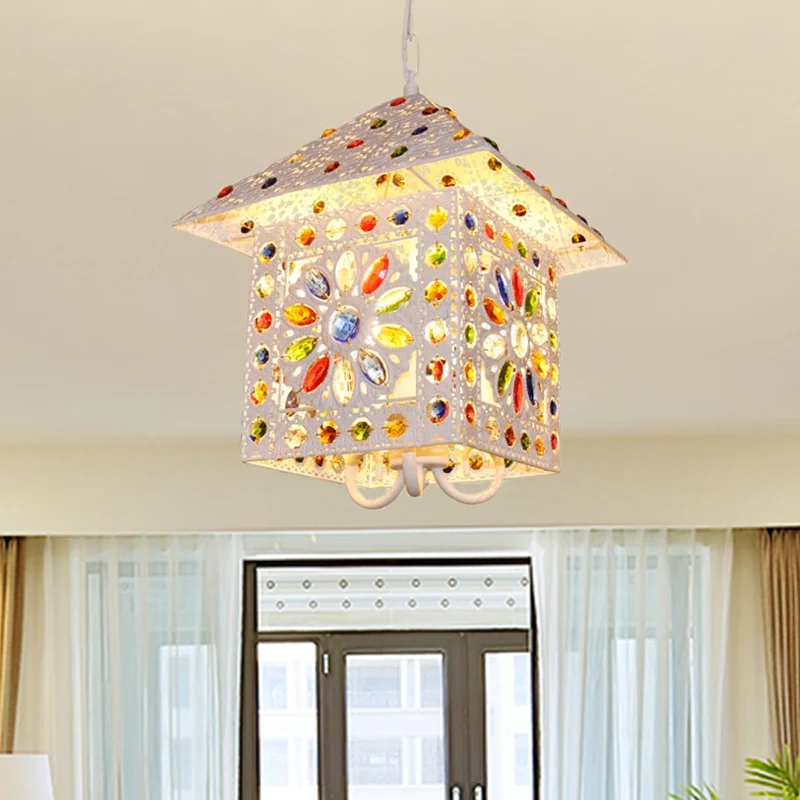 Bohemia House Shade Kroonluchter Hanglamp Metaal 3-lichts hanglamp met kristallen edelsteen witte afwerking Clearhalo