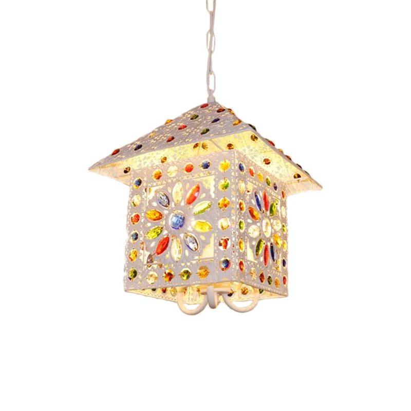 Bohemia House Shade Kroonluchter Hanglamp Metaal 3-lichts hanglamp met kristallen edelsteen witte afwerking Clearhalo
