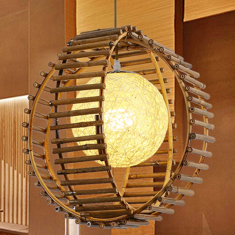 Bol Bamboe Hanglamp Aziatisch 1 Lamp Kaki Hanglamp voor Slaapkamer Clearhalo