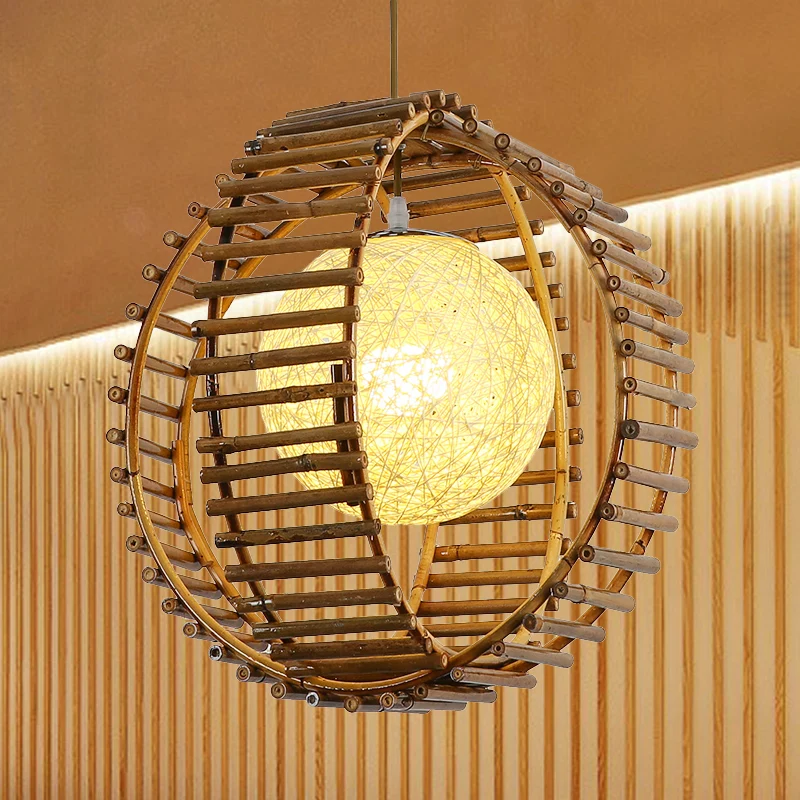 Bol Bamboe Hanglamp Aziatisch 1 Lamp Kaki Hanglamp voor Slaapkamer Clearhalo