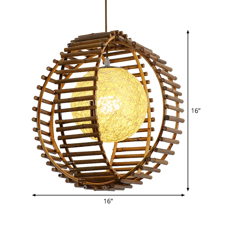 Bol Bamboe Hanglamp Aziatisch 1 Lamp Kaki Hanglamp voor Slaapkamer Clearhalo