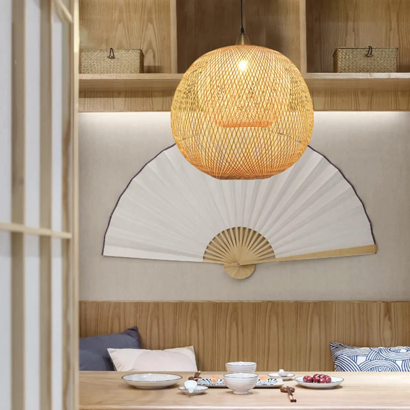 Bol Bamboe Ophangverlichting Minimalistische 1��Head Houten Hangende Plafondlamp voor Theesalon Clearhalo