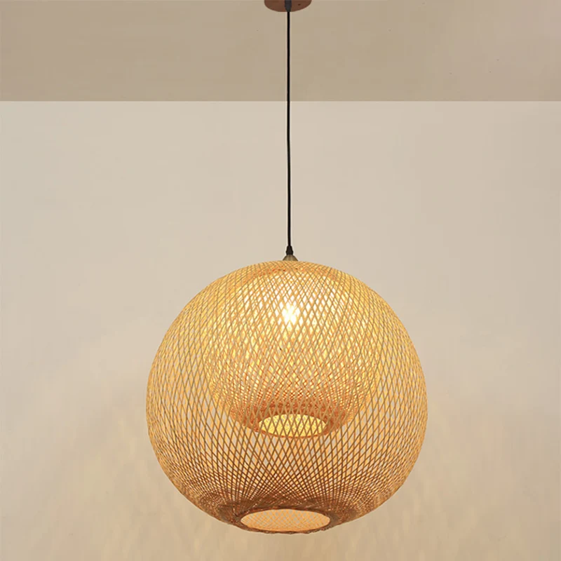 Bol Bamboe Ophangverlichting Minimalistische 1��Head Houten Hangende Plafondlamp voor Theesalon Clearhalo