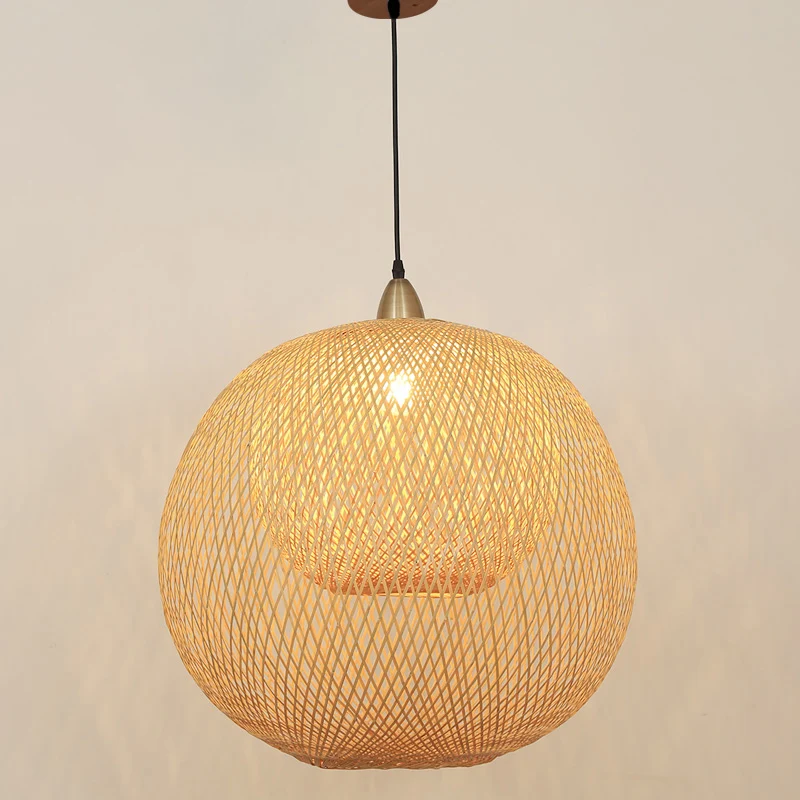 Bol Bamboe Ophangverlichting Minimalistische 1��Head Houten Hangende Plafondlamp voor Theesalon Clearhalo