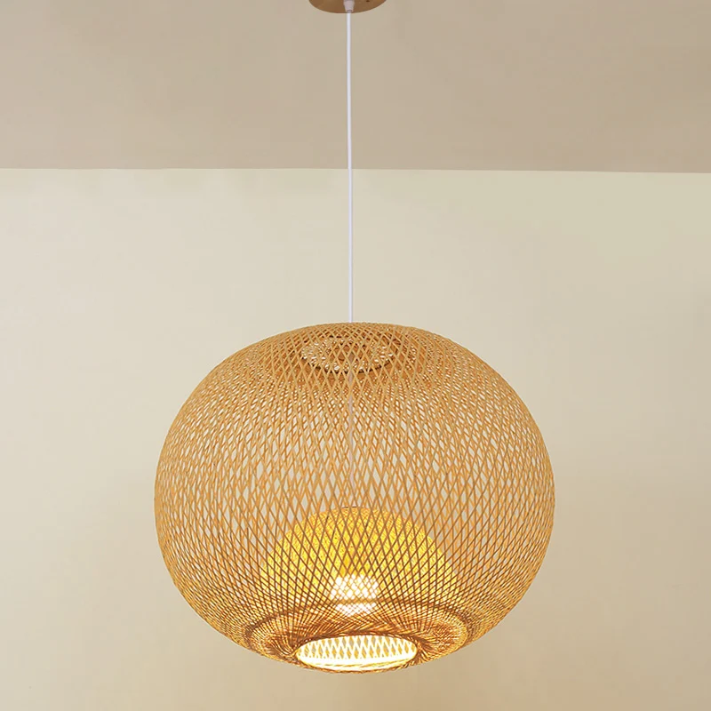 Bol Bamboe Ophangverlichting Minimalistische 1��Head Houten Hangende Plafondlamp voor Theesalon Clearhalo