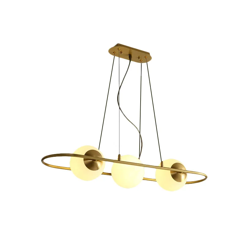 Bol eetkamer kroonluchter matglas 3-lichts moderne hangende plafondlamp met messing ovale ringbalk Clearhalo
