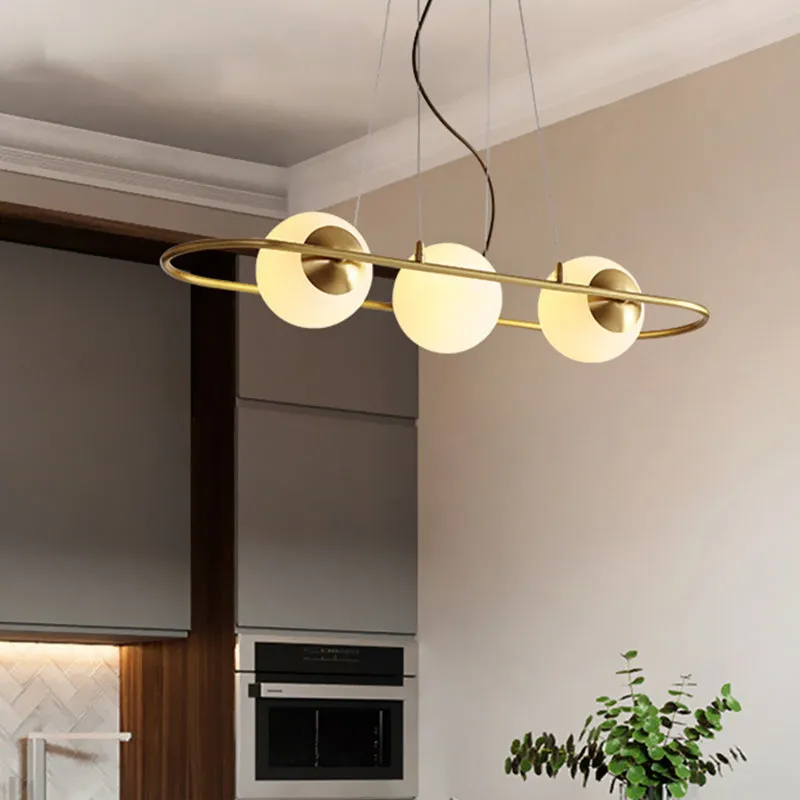 Bol eetkamer kroonluchter matglas 3-lichts moderne hangende plafondlamp met messing ovale ringbalk Clearhalo