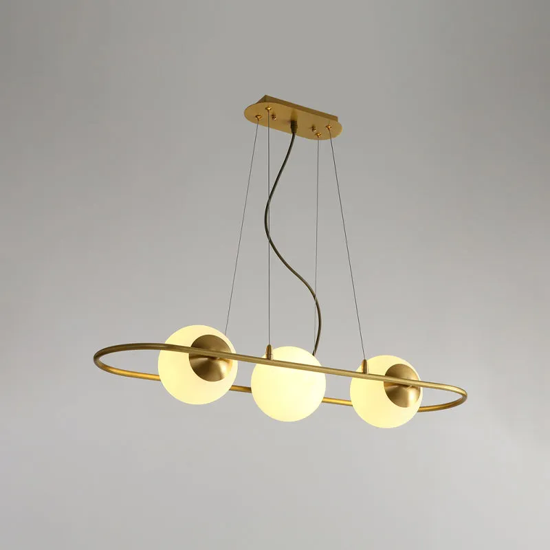 Bol eetkamer kroonluchter matglas 3-lichts moderne hangende plafondlamp met messing ovale ringbalk Clearhalo