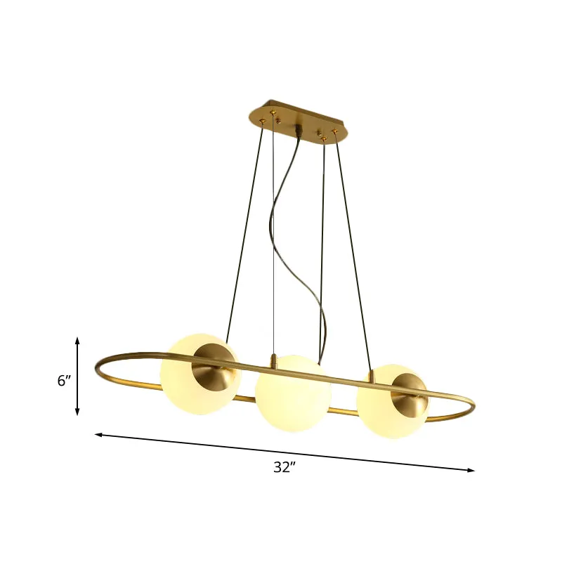 Bol eetkamer kroonluchter matglas 3-lichts moderne hangende plafondlamp met messing ovale ringbalk Clearhalo