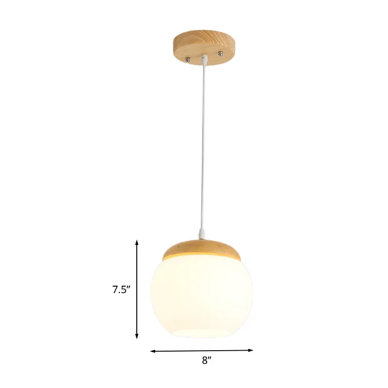 Bol hangend lichtarmatuur Eenvoudig melkachtig glas 1-kops houten druppelhanger voor nachtkastje Clearhalo
