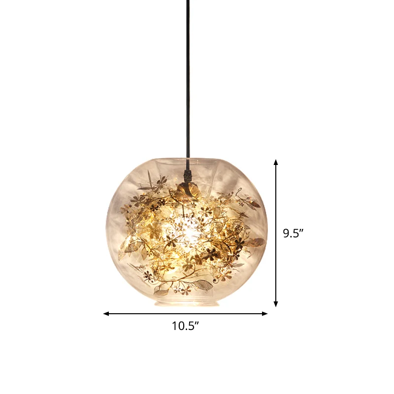 Bol hanglamp modern helder glas 1 kop gouden hanglamp met verbrijzelde bladeren aan de binnenkant Clearhalo