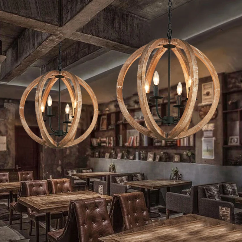 Bol kroonluchterlamp Scandinavisch hout 4 koppen beige hanglamp voor restaurant Clearhalo
