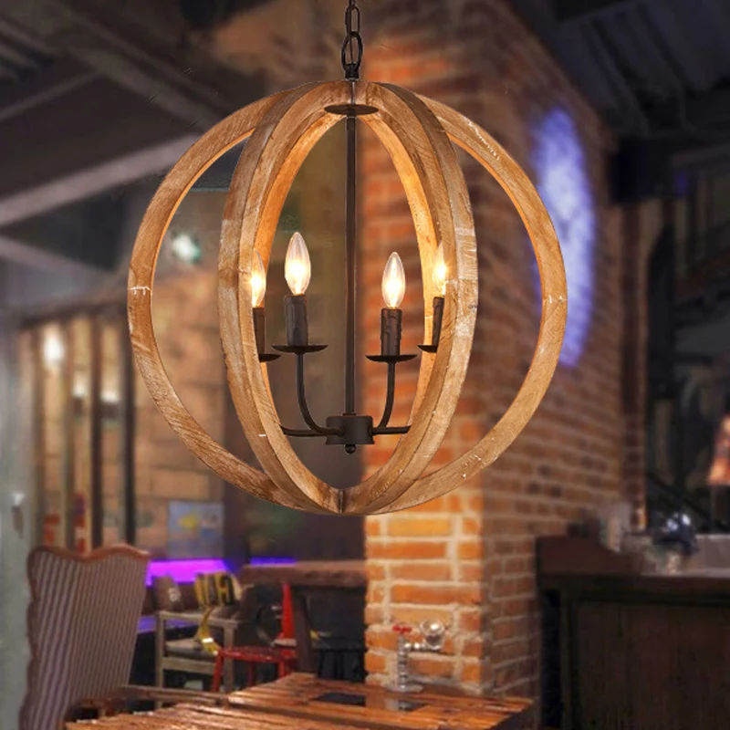 Bol kroonluchterlamp Scandinavisch hout 4 koppen beige hanglamp voor restaurant Clearhalo