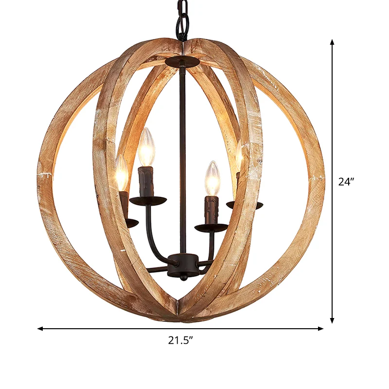 Bol kroonluchterlamp Scandinavisch hout 4 koppen beige hanglamp voor restaurant Clearhalo