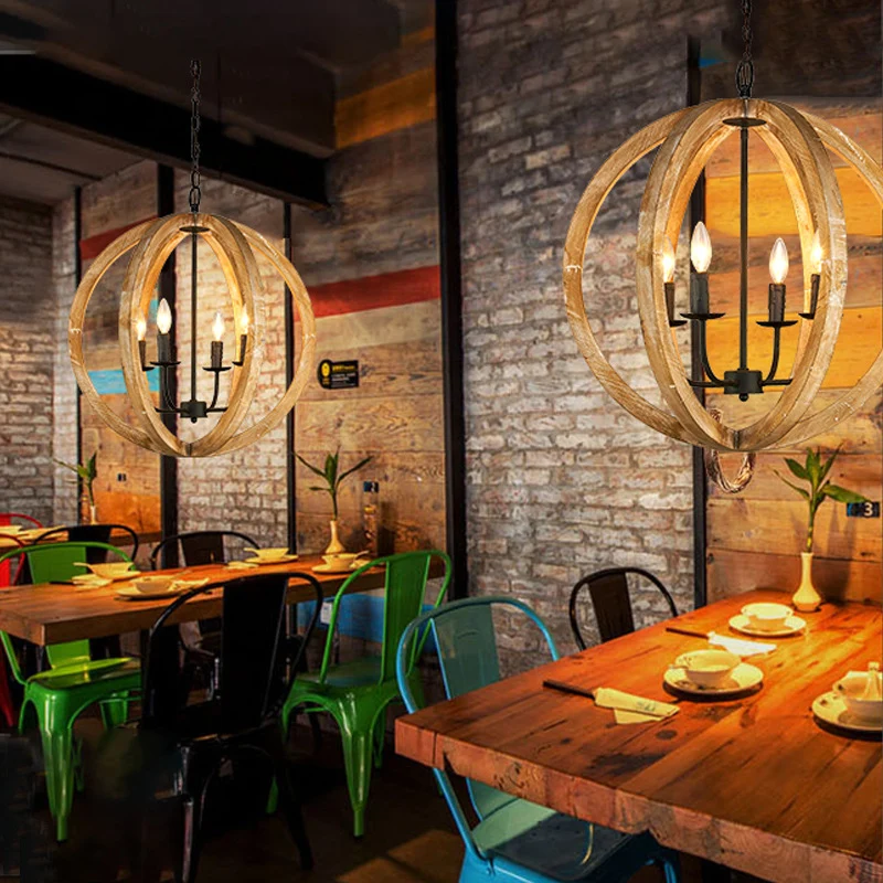 Bol kroonluchterlamp Scandinavisch hout 4 koppen beige hanglamp voor restaurant Clearhalo